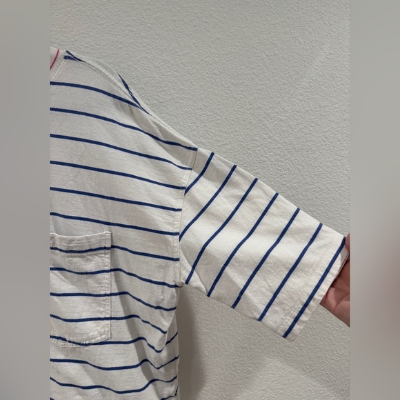 Quiksilver Striped Cropped Crewneck Surf Beach White Blue Pink T-Shirt Large - Picture 4 of 13